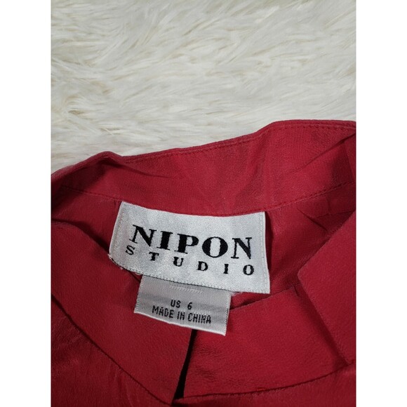 Nipon Studio Women's Top 100% Silk Sleeveless Button Front High Neck Red Sz 6 - Picture 3 of 6
